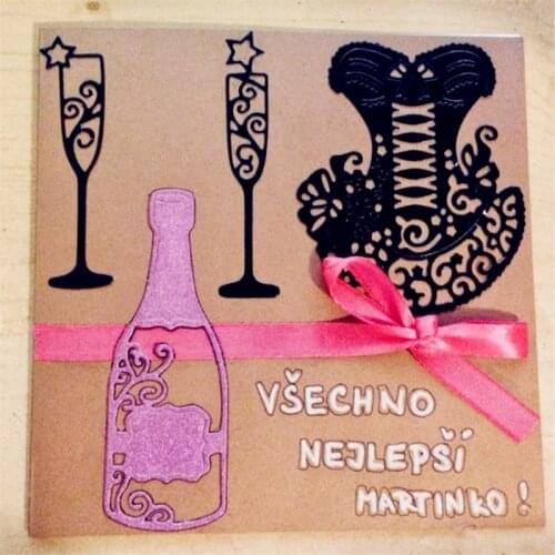 Metal Cutting Dies 3x Wine Bottle Cup DIY Scrapbooking Card Stencil Paper Craft Handmade Album Handbook Decoratio