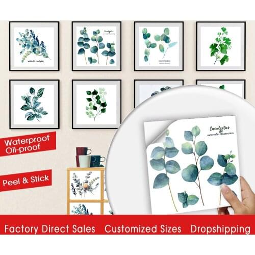 10pcs/set Hand Painted Green Plants Crystal Hard Tiles Wall Sticker Kitchen Tables Home Renovation Wallpaper DIY PVC Art Mural