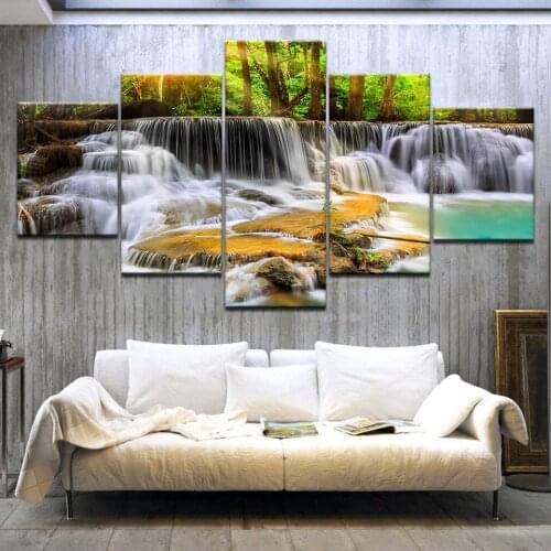 Shortness of waterfall Landscape 5 Panel HD Print modern art wall posters Canvas For home living room decoration
