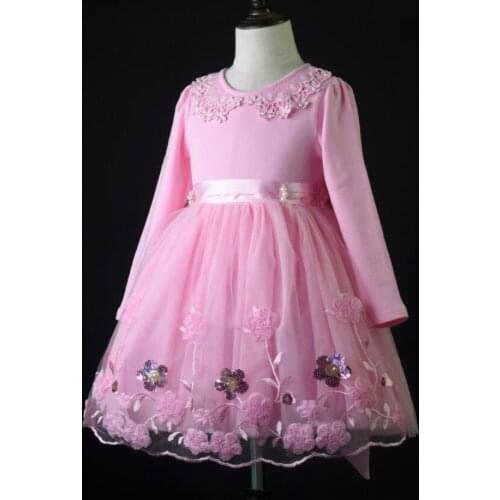 New 2018 baby girls party dresses,Children clothes,spring autumn princess pearl floral girl dress kids dresses for 3-9 years old