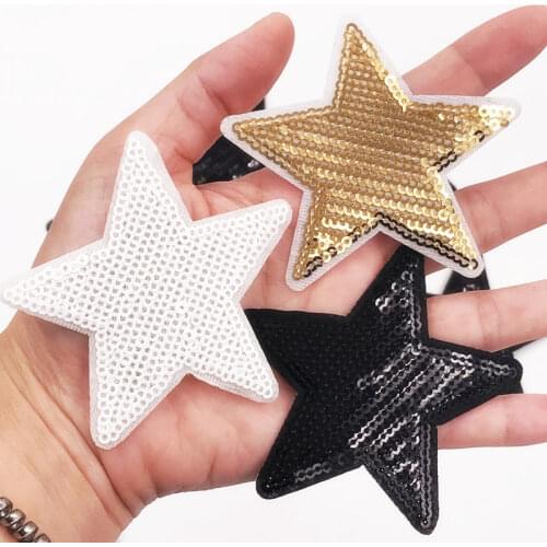 Wholesale 10Pcs Gold Black Stars Sequins Patches for Clothing Iron on Patch Embroidered Appliques DIY Apparel Sewing Badges