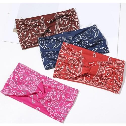 Turban Headwrap Cross Knot Women Headband Elastic Cashew Printing Women Headband Wide Headband Non-Slip Hair Accessories