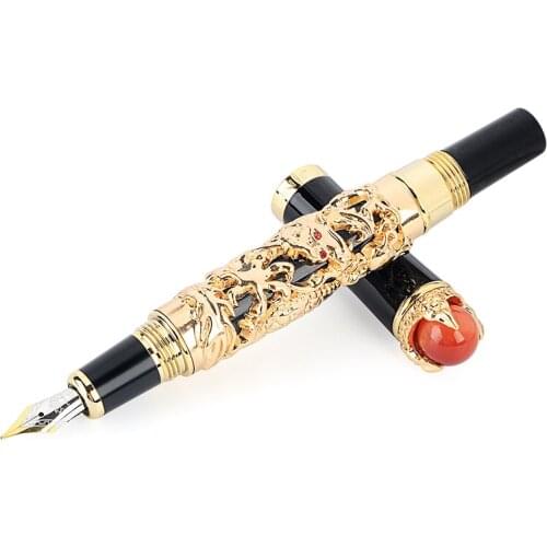 Luxury Jinhao Dragon Style 0.5mm Fountain Pen Brand Gold Metal School Office Business Writing Ink Pens Tools Gift Stationery