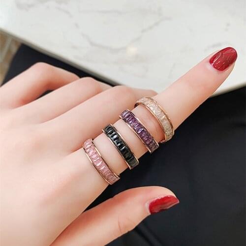 Rose Gold Multicolour Snow Zircona Ring for Woman engagement ring Gift 316L Stainless Steel Jewelry High Polish Never Fade KK015