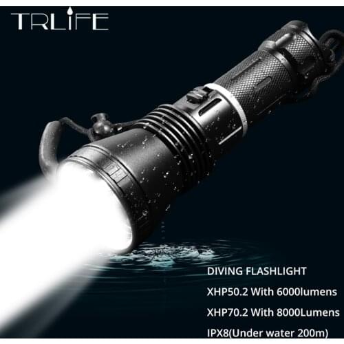 TRLIFE Newest XHP70.2 Scuba Dive LED Flashlight Diving Light Powerful XHP50.2 Super Bright 8000lm Flash Light Switch 1 Modes