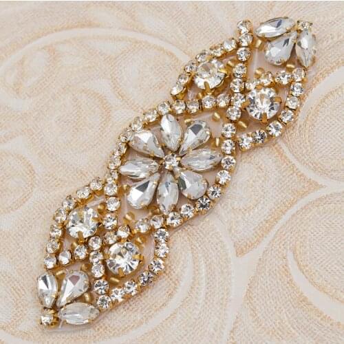 WENXI 5PCS Handmade Sewing Clear Rose Gold Crystal Rhinestone Applique Patch For Dresses Headband WX853