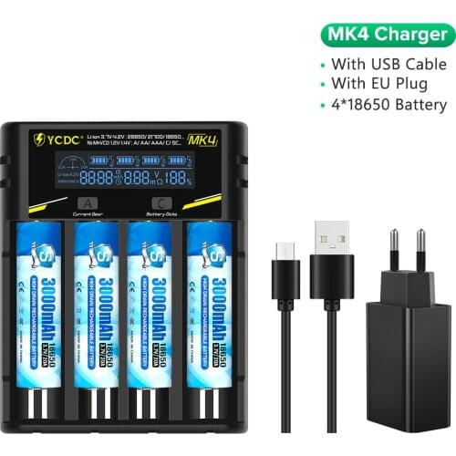 YCDC 18650 Lithium Batteries Flashlight 18650 Rechargeable Battery 3.7V 3000 Mah Max 20A for Flashlight With USB Battery charger