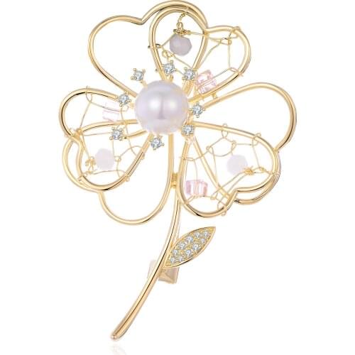 Zircon Beads Pearl Heart Flower Brooches For Women New Copper Brooch Pins Fashion Clothing Jewelry accesorios mujer 2020