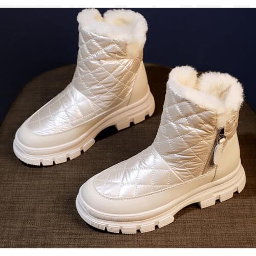 Rimocy Thick Warm Plush Snow Boots Women Waterproof Non Slip Platform Ankle Boots Woman Winter Thick Bottom Cotton Padded Shoes