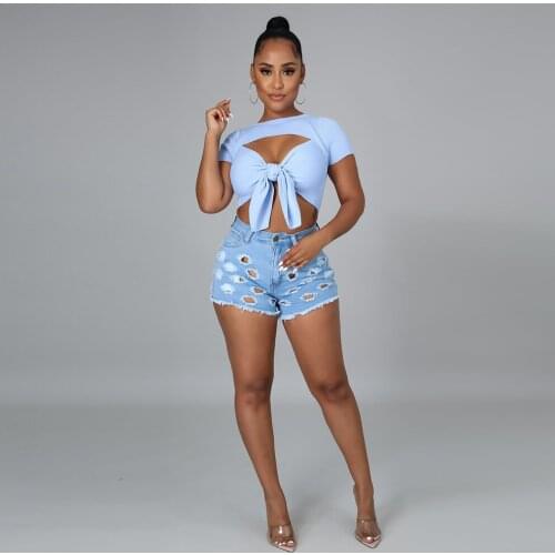 Hole Hollow Out Streetwear Biker Shorts for Women Casual High Waist Package Hip Jeans Vintage See Through Slim Fit Sheath Short