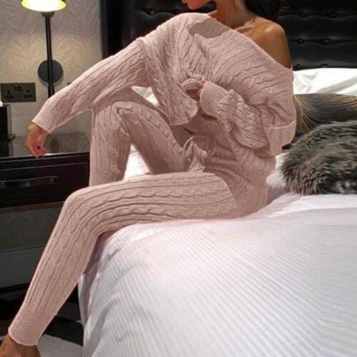 Ladies Knitted Sweaters 2 Pieces Sets Women Fashion Solid Outfits Autumn Winter Sets O Neck Suits Streetwear Joggers Tracksuit