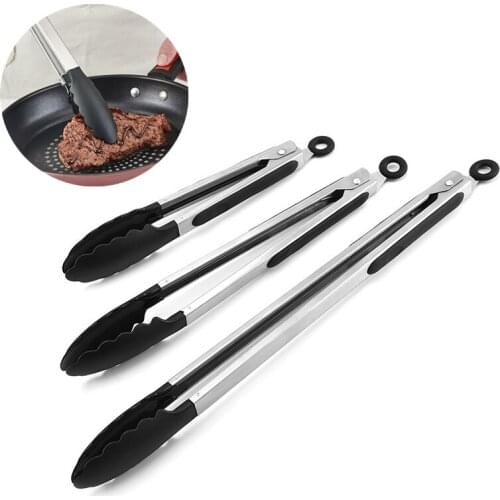 1PC Stainless Steel Food Tongs BBQ Salad Bread Clip Multifunction Non-Stick Barbecue Grilling Cooking Clamp Kitchen Accessories