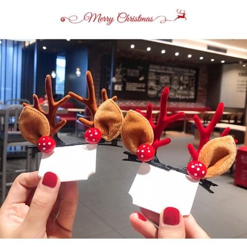 2Pair Deer Antlers Mushroom Faux Fur Ball Girls Woman Hairpins Hairgrips Korea Fashion Christmas Cute Hair Clips Hair Accessorie
