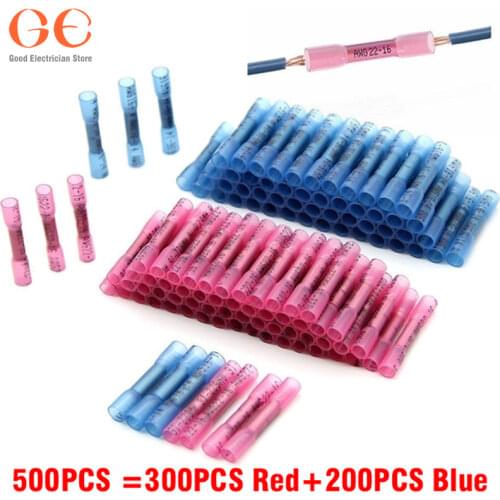 200PCS Assorted Fullly Insulated Heat Shrink Butt Splice Connectors Waterproof Crimp Terminals Soldering Sleeve Kit
