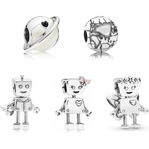 New Original 925 Sterling Silver Bead Floral Bella Bob Bot Planet Globe Charm Fit Pandora Bracelet Bangle DIY Women Jewelry