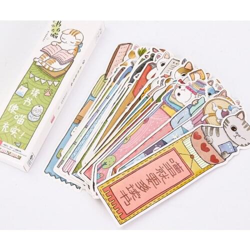 30pcs/pack Cute Reading Cat Bookmark for Book Paper Cartoon Bookmark Page Holder Message Card Kawaii Stationery Teacher Supplies