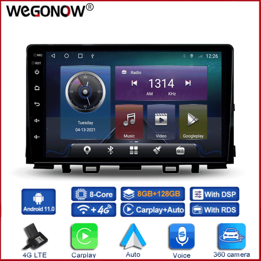 360 Panoramic Camera Carplay 6G+128G Android 10.0 Car DVD Player GPS Map WIFI Bluetooth RDS Radio For KIA Rio KX Cross 2017 2018
