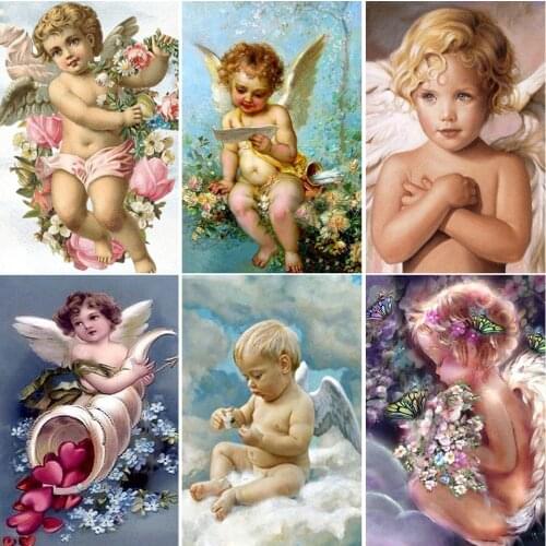5D DIY Diamond Painting Portrait Children Angel Cross Stitch Kit Full Drill Embroidery Mosaic Art Picture of Rhinestones Decor