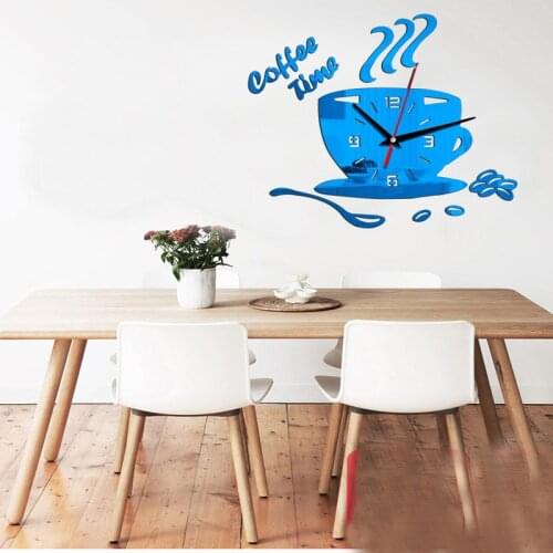 3D DIY Coffee Clock Acrylic Wall Clock Modern Kitchen Home Decoration Cup Shape Wall Sticker Hollow Digital Clock Home Decor