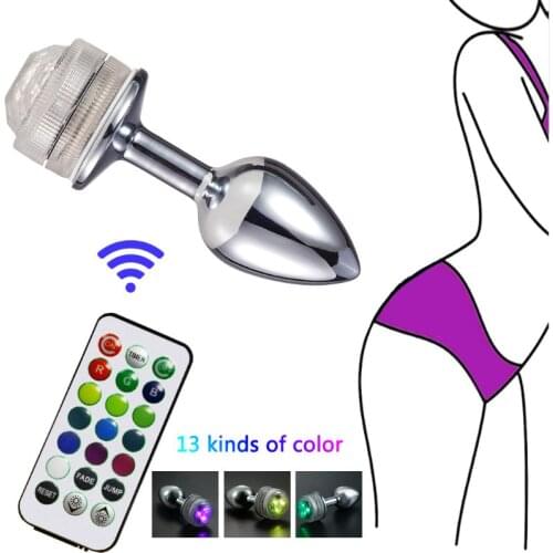 1Set LED Anal Plug Metal Colorful Light Butt Plug with Remote Control for Adult Game Massager Sex Toys