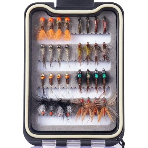 Bassdash Fly Fishing Flies 32pcs Barbless Trout Flies with Waterproof Fly Box
