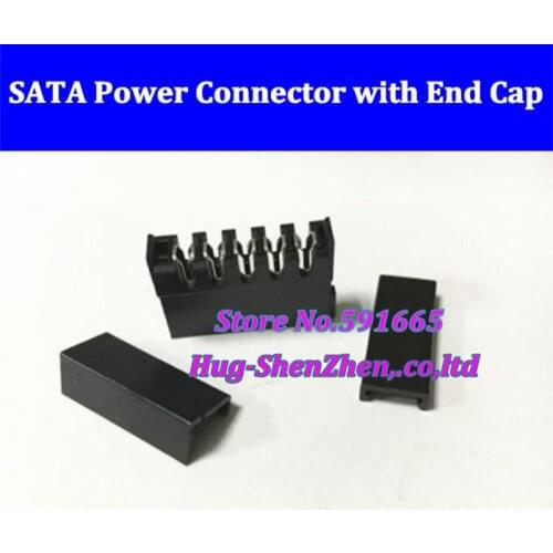 Free Shipping 500pcs/lot Black SATA 15Pin Female Power Connector With 100 End Cap+ 500 inline