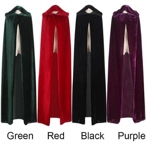 Free Shipping Adult Witch Long Purple Green Red Black Halloween Cloaks Hood and Capes Halloween Costumes for Women Men