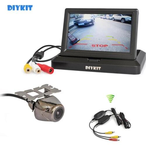 DIYKIT Wireless 5" Foldable Rear View Monitor Car Monitor Waterproof Metal Rear View Car Camera Parking System Kit