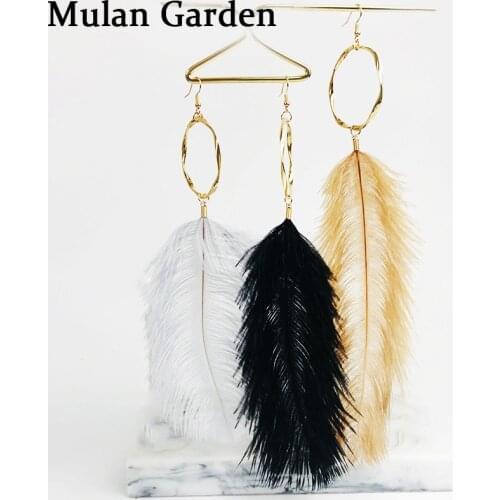 M&G Boho Big Long Nature Feather Earrings Gold Circle Elegant Feather Pendant Dangle Earrings Fashion Jewelry Hot Sale Gift 2019