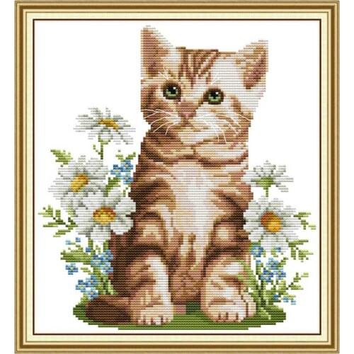 Cat and Flowers animals painting decor counted printed on the canvas 11CT 14CT kits Cross Stitch embroidery needlework Sets
