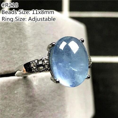 Real Natural Ocean Blue Aquamarine Ring Jewelry For Woman Lady Man Crystal Oval Beads Silver Gemstone Adjustable Size Ring AAAAA