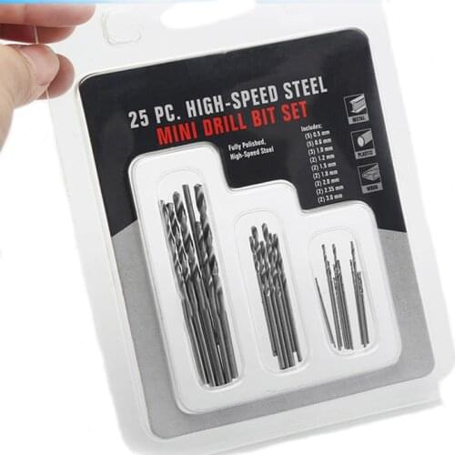 25pcs/set Micro Drill Bits Set 0.5mm~3mm For PCB Crafts& Jewelry Steel Twist Drill Bit Sets For Rotary Tools Wood Drilling