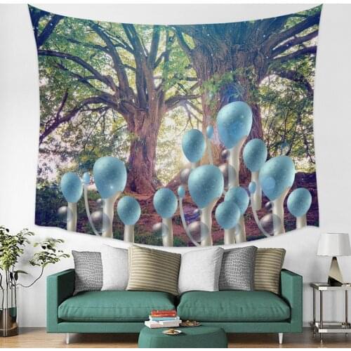 Forest Mushroom Scenery Wall Tapestry Cover Beach Towel Picnic Yoga Mat Home Decoration