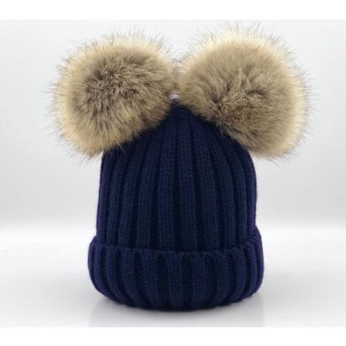 New Arrival Winter Knit Beanie Hat For Girls Warm Wool Skullies & Beanies Knitted Hat Girls Fur Ball Cap For Boys And Girls