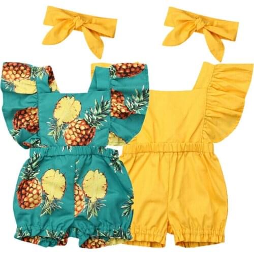 Newborn Baby Girl Clothes Fly Sleeve Ruffle Romper Jumpsuit Headband 2PCS Outfits Set