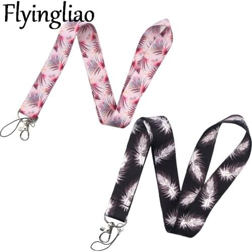 Feathers Leaves Neck Strap Lanyards ID badge card holder keychain Mobile Phone Strap Gift Ribbon webbing necklace Decorations