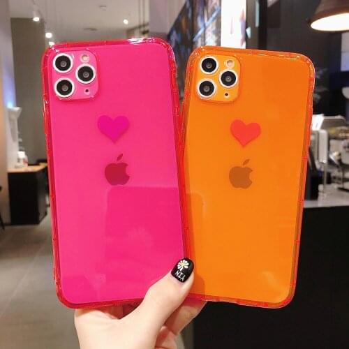 Fluorescent Love Shockproof Phone Case For IPhone 11 Pro Max XR X XS Max 7Plus 7 8 Plus Neon Case Soft Funda Coque Phone Cover