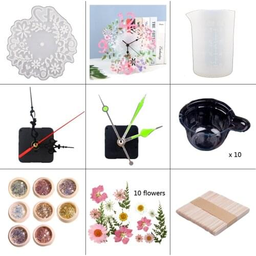 DIY Composite Materials Clock Mold Clock Movement Accessories Dry Flower Sequins Decor Coaster Storage Mold glue Mixing Tools