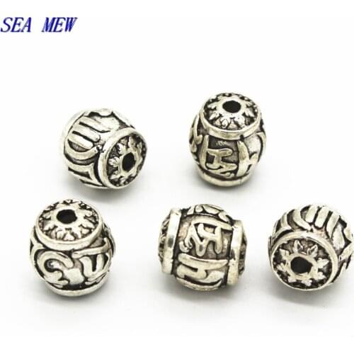 SEA MEW 20 PCS 11mm*12mm Vintage Metal Alloy Tibetan Silver color Barrel Beads Spacer Beads DIY Hole Beads For Jewelry Making
