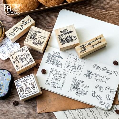 XINAHER Vintage coffee shop wood stamp DIY craft wooden rubber stamps for scrapbooking stationery scrapbooking standard stamp
