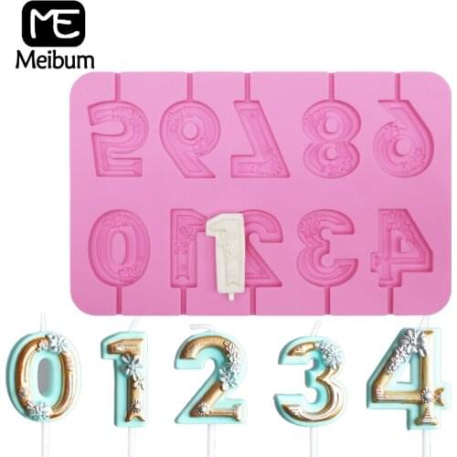 Meibum Candy Candle Silicone Mold Rose Arabic Numerals Lollipop Molds Birthday Cake Topper Decorating Tools Baking Accessories