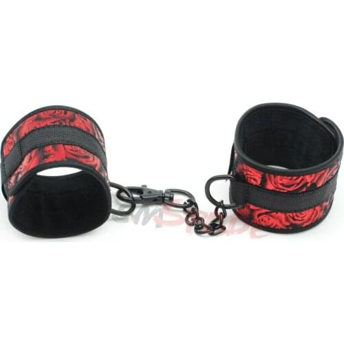 Smspade bondage restraint sex handcuffs w,red rosey PU wrist cuffs,adult sex restraints with locking buckles and lcoks and keys
