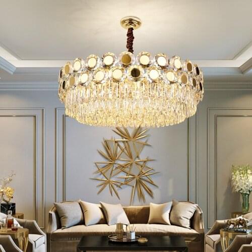 Modern Crystal Led Chandelier Lighting Gold Metal Living Room Led Pendant Chandelier Lights Dining Room Led Hanging Lamp Fixture