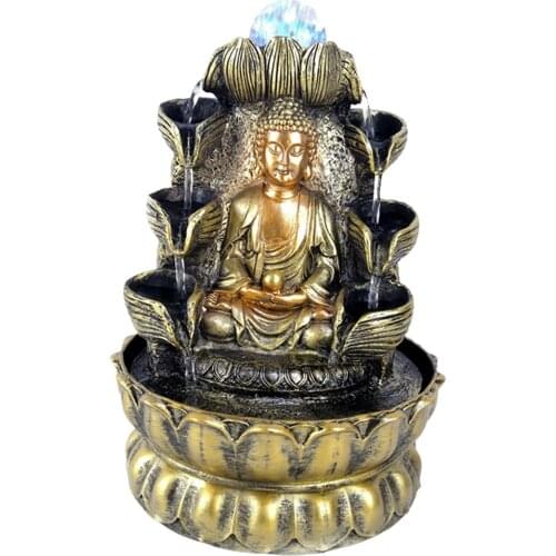 Buddha Statue Flowing Water Ornament Decor Waterfall Led Crystal Ball Fountain Desktop Feng Shui Decoration Living Room