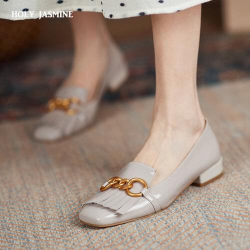 Concise Designer Shoes for Women Genuine Leather Low Heels Pumps 2021 New Spring Working Loafers Working Party Shoes Woman Heels