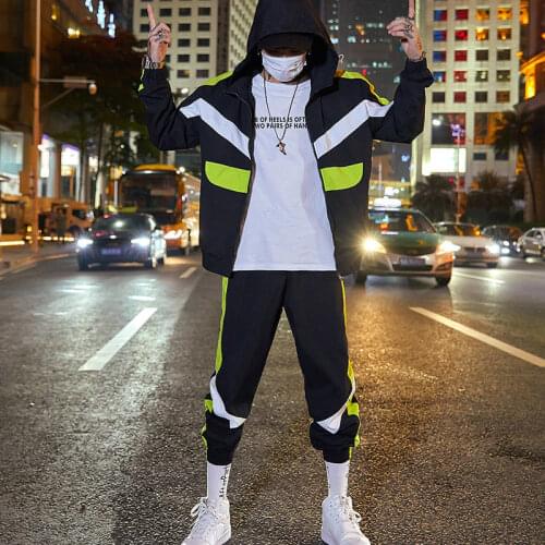 Uomo Pantaloni Tuta 2020 Mens Autumn Fashion Brand Tooling Casual Fashion Hip-hop Loose Long Sleeve Tracksuit Men Heren Kleding