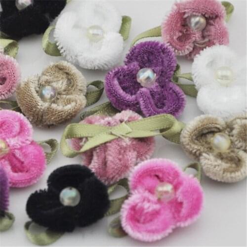 Upick 40pcs velvet ribbon Flower appliques wedding doll lots mix Colors A024