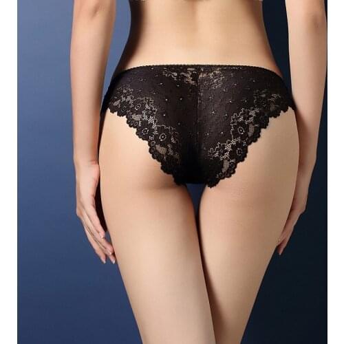 Women Lace Panties Sexy Lingerie Printed Fabric Briefs Erotic Underwear Ladies Perspective Breathable Hollowed Panty Sex Night