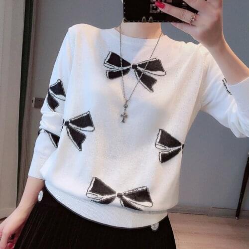 Lazy Oaf Womens Sweaters Women Bows Jacquard Knitted Pulover Sueter Mujer 2021 Autumn Winter Sweater Female Jumpers