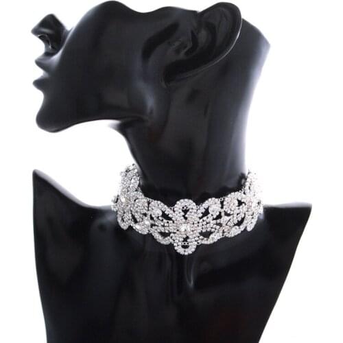 Exaggerated rhinestone necklace fashion full rhinestone flower collar retro womens neck chain dress low-cut fashion acce